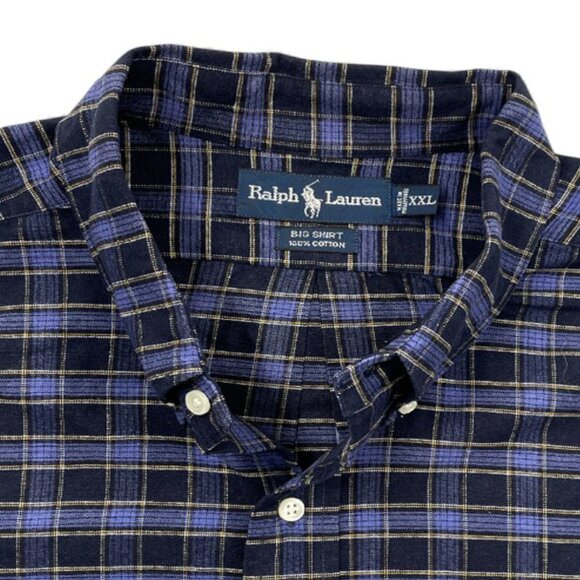 Polo Ralph Lauren Blue Plaid Big Shirt Button Down Men's 2XL XXL - Picture 2 of 7